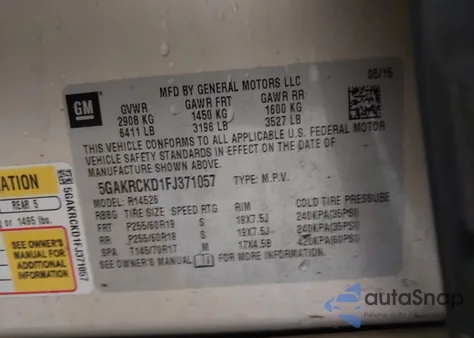 2015 Buick Enclave Premium из США, поврежденный, VIN 5GAKRCKD1FJ371057